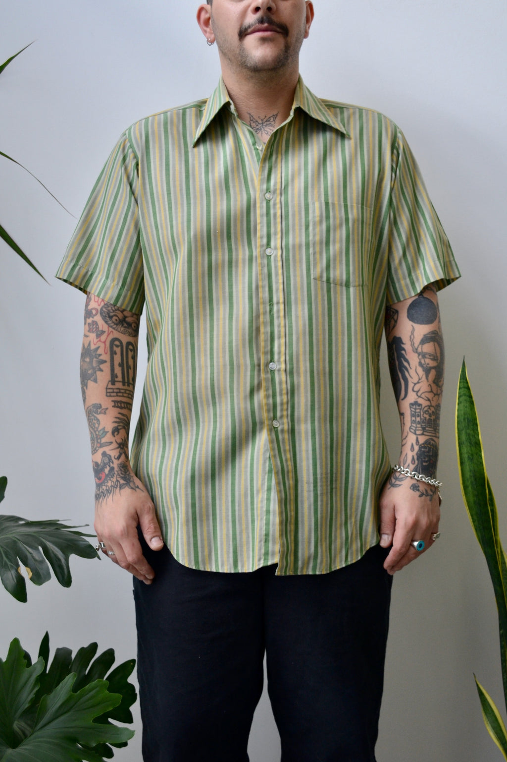Kings Road Green Striped Button Up