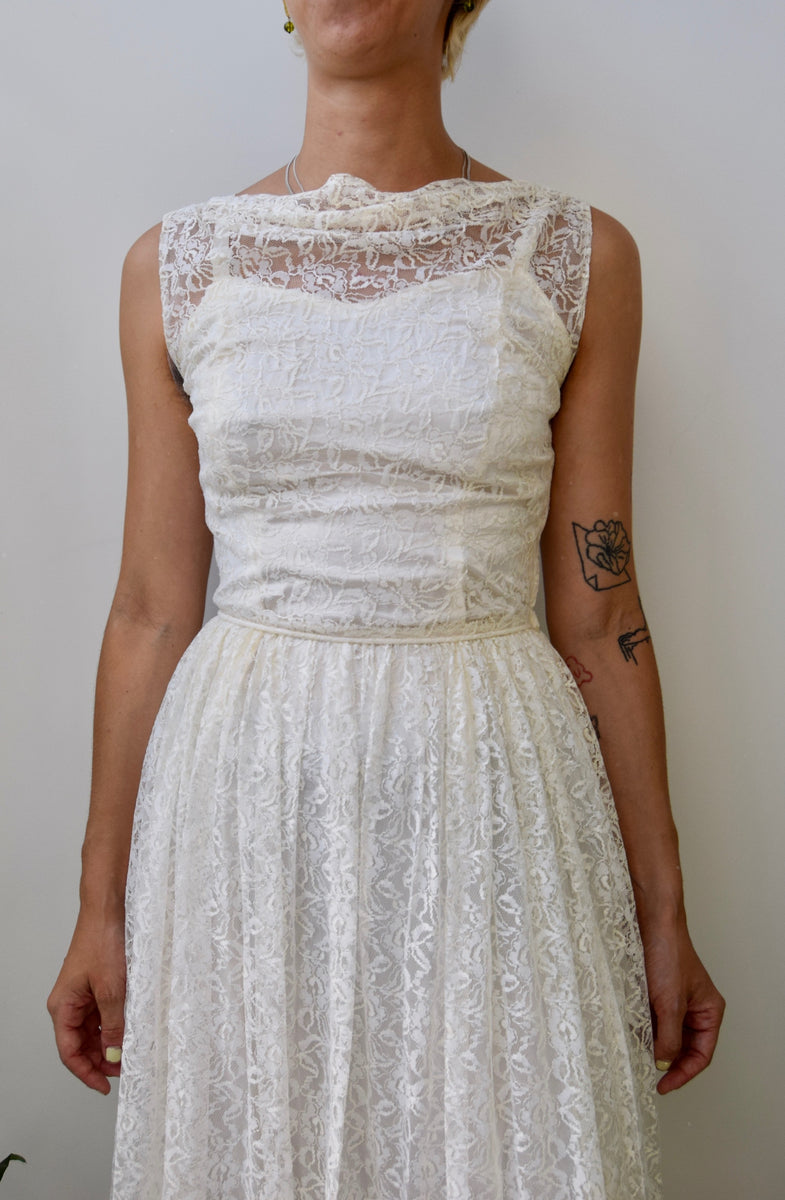 AUTUMN BLOOM VINTAGE IVORY WOVEN LACE MINI DRESS
