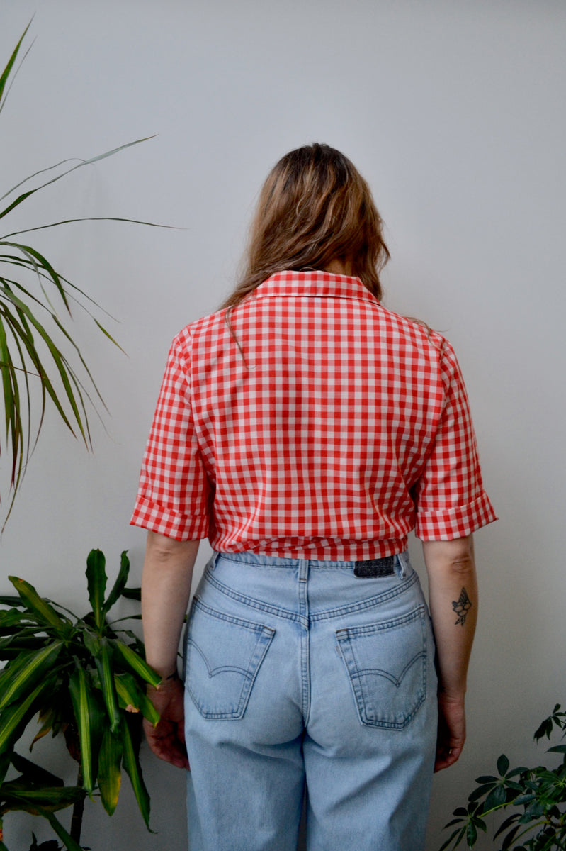 Red Gingham Button Down Top