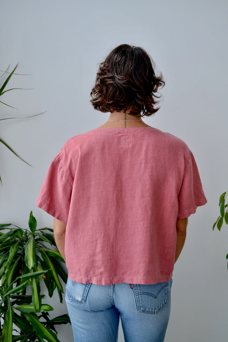 GRACE LINEN TOP - DUSTY PINK
