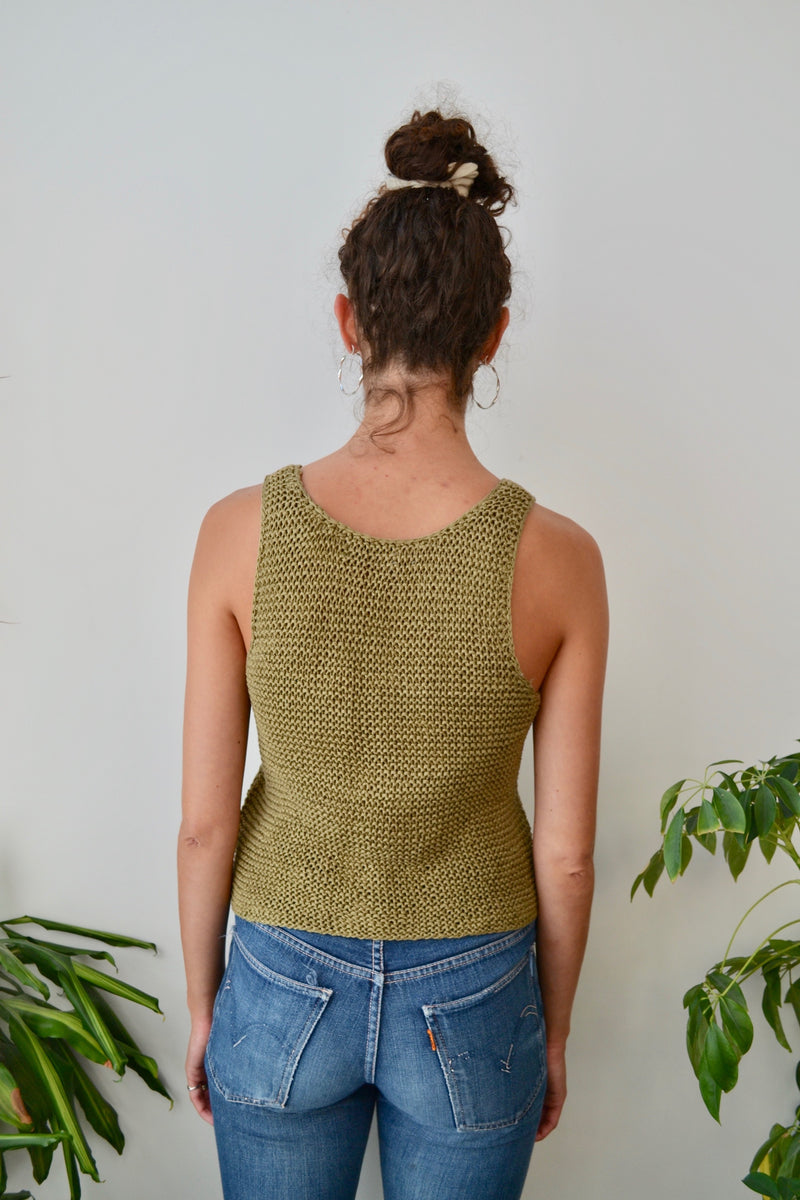 Openwork Knit Cotton Tank Brown main image 1
