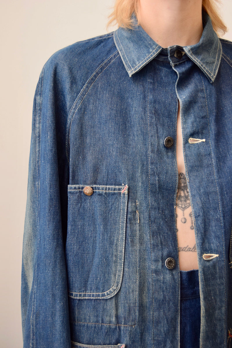 RARE 1940's Pay Day Denim Chore Coat