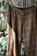 70s Brown Plaid Wool Trousers