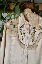 Vintage Champagne Satin Western Embroidered Blouse