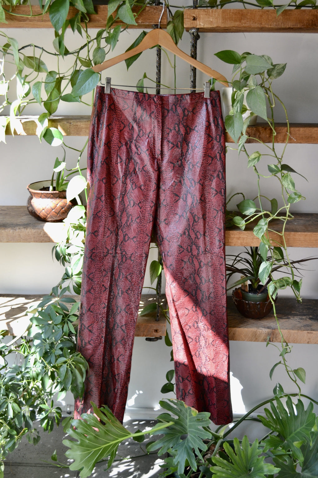 Iconic Danier Red Snake Print Leather Pants