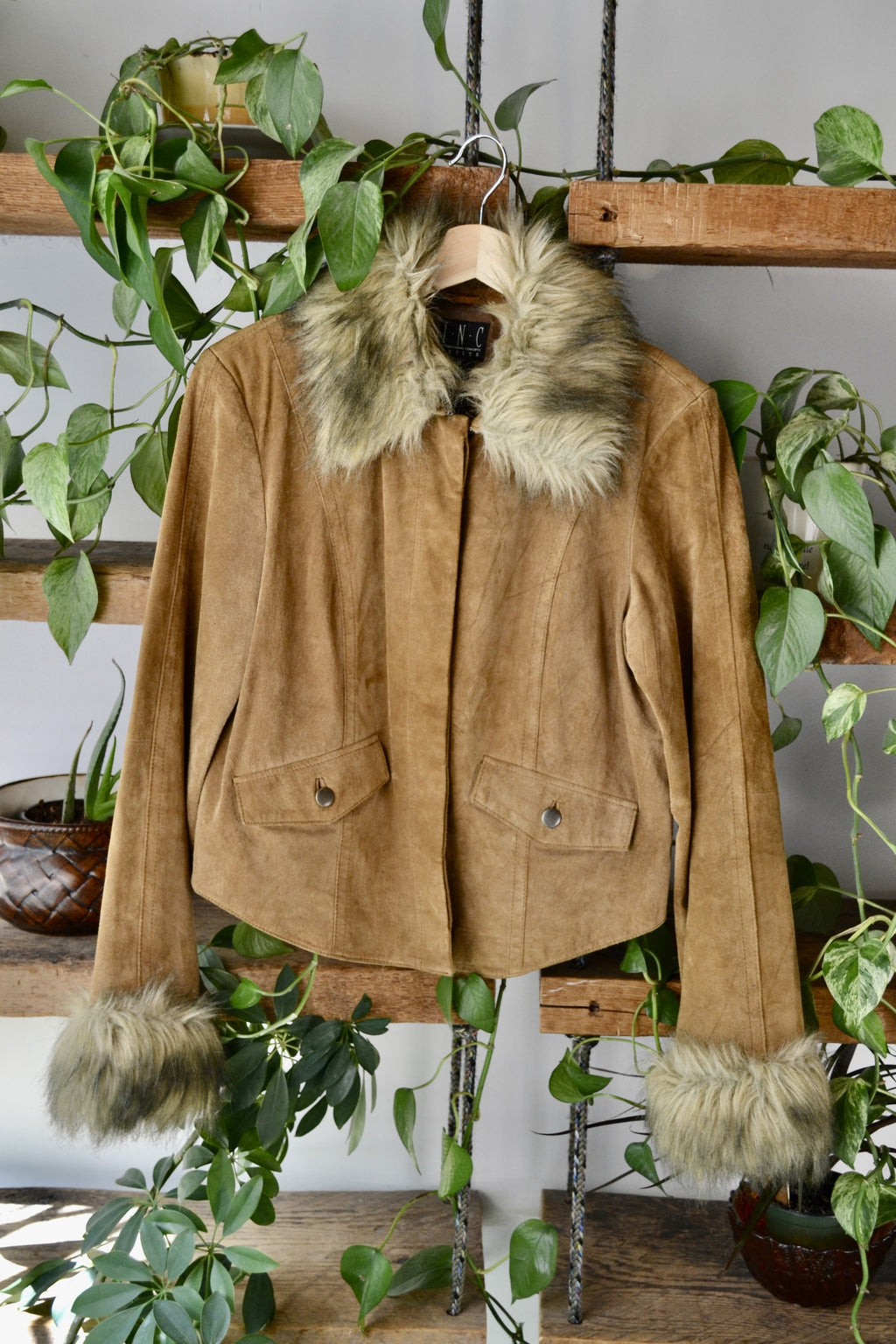 Y2K Faux Fur Trim Suede Jacket