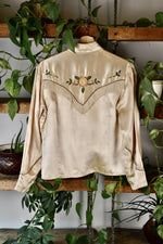Vintage Champagne Satin Western Embroidered Blouse