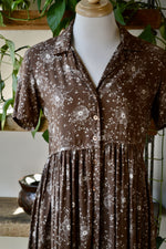 90s Floral Brown Shirt Dress