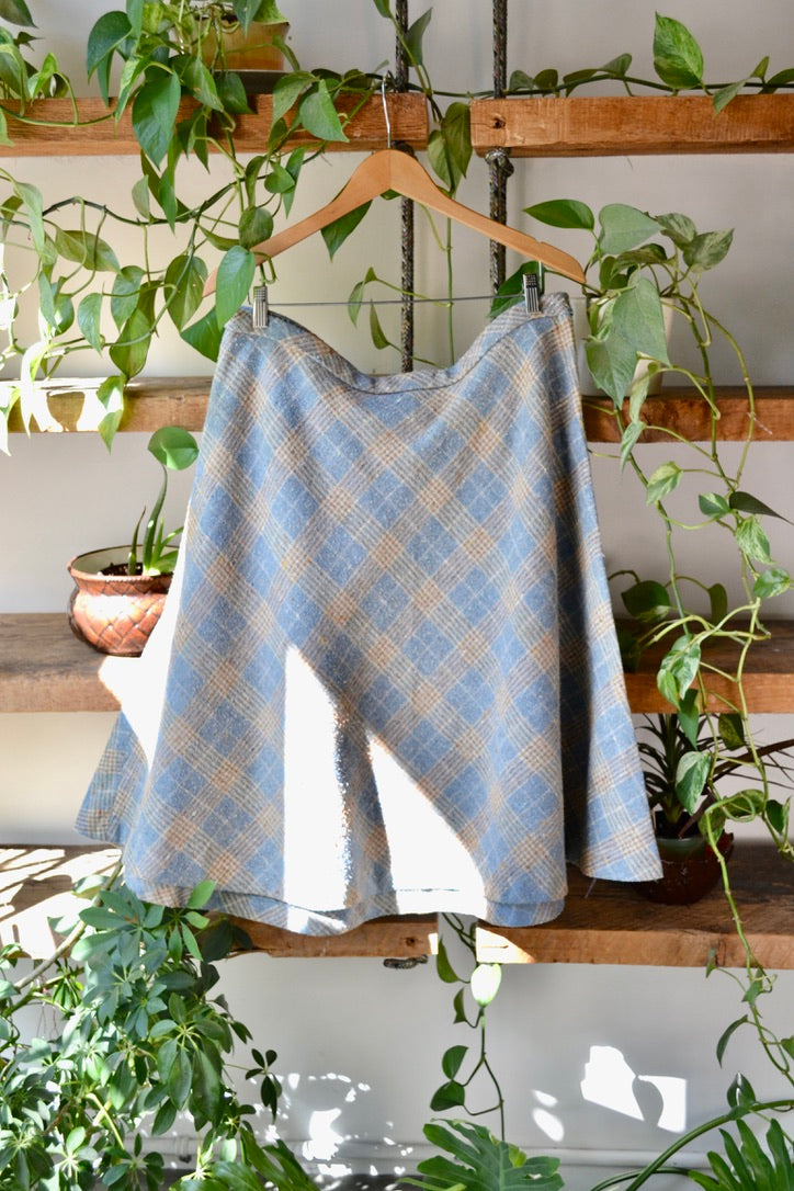 Plus Size Slate Blue Plaid Wool Skirt
