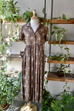 90s Floral Brown Shirt Dress