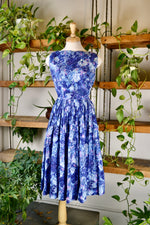 50s Blue Floral Cotton Day Dress