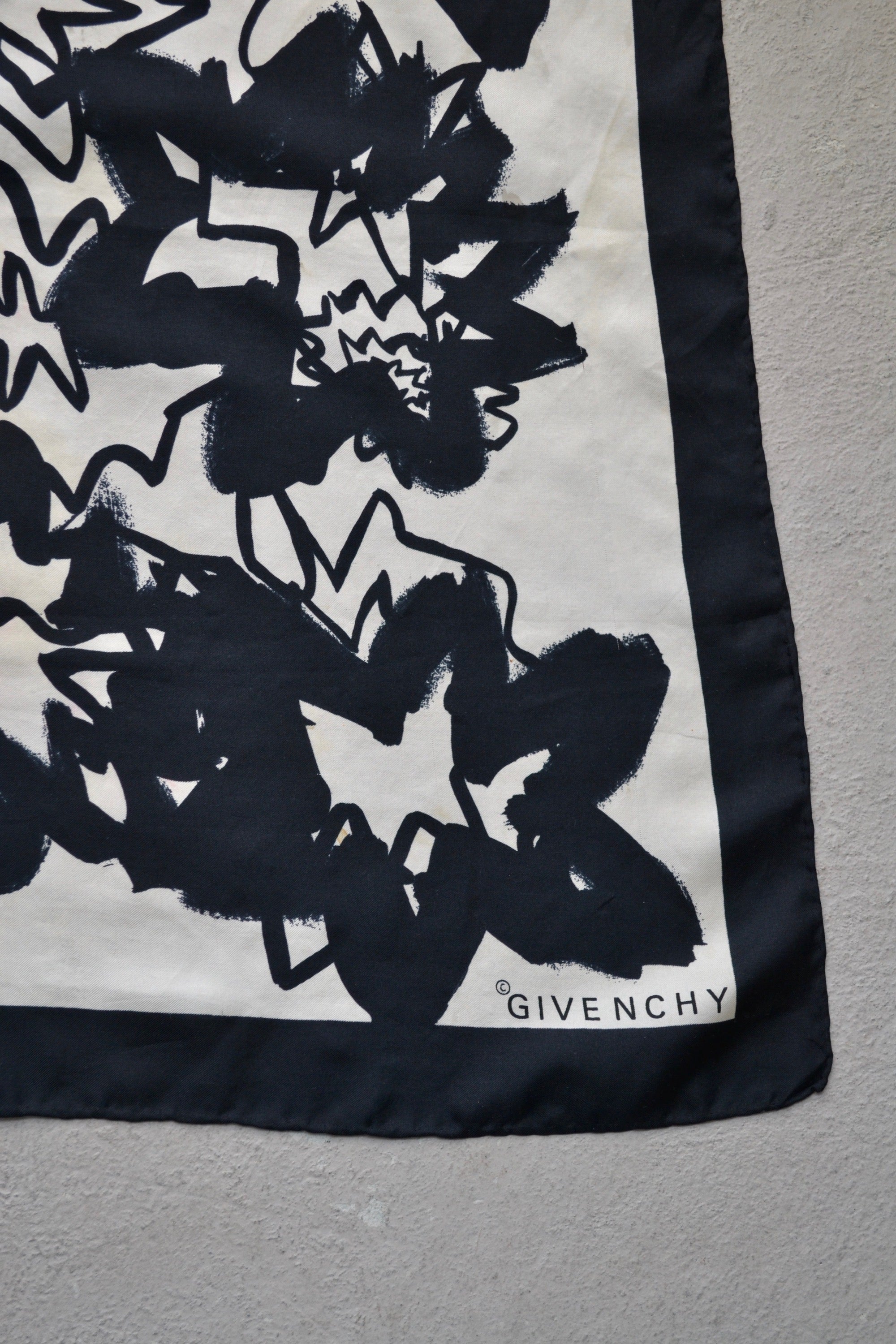 Vintage Givenchy Black and White Silk Scarf
