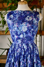 50s Blue Floral Cotton Day Dress