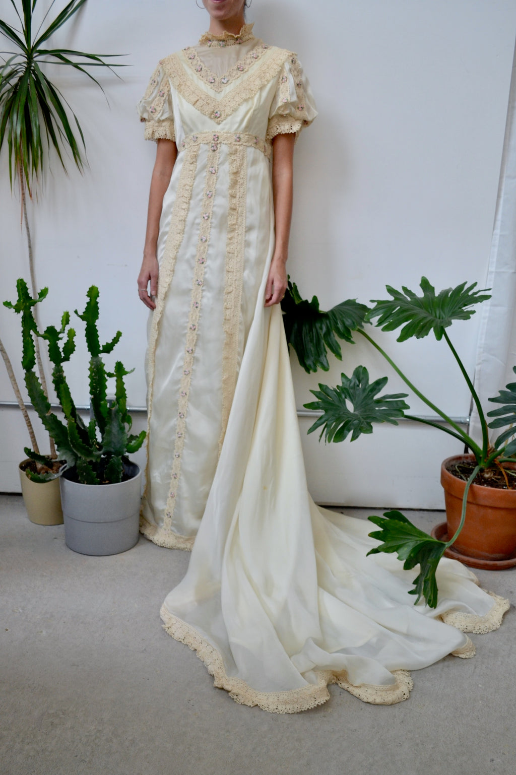 Seventies Crochet Lace Wedding Dress