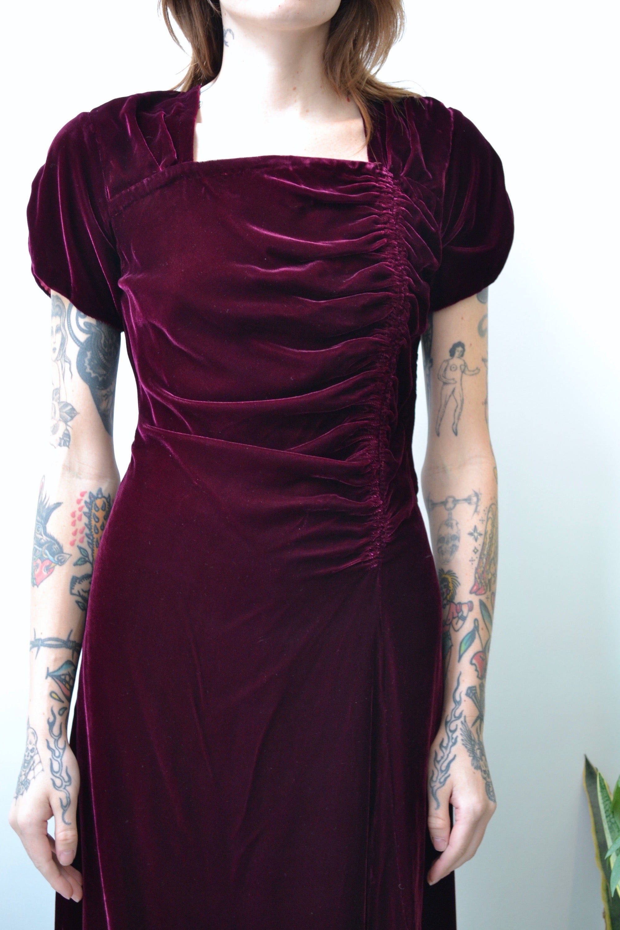 Deep Magenta Forties Velvet Dress