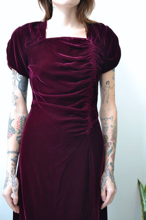 Deep Magenta Forties Velvet Dress