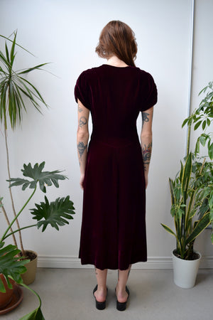 Deep Magenta Forties Velvet Dress