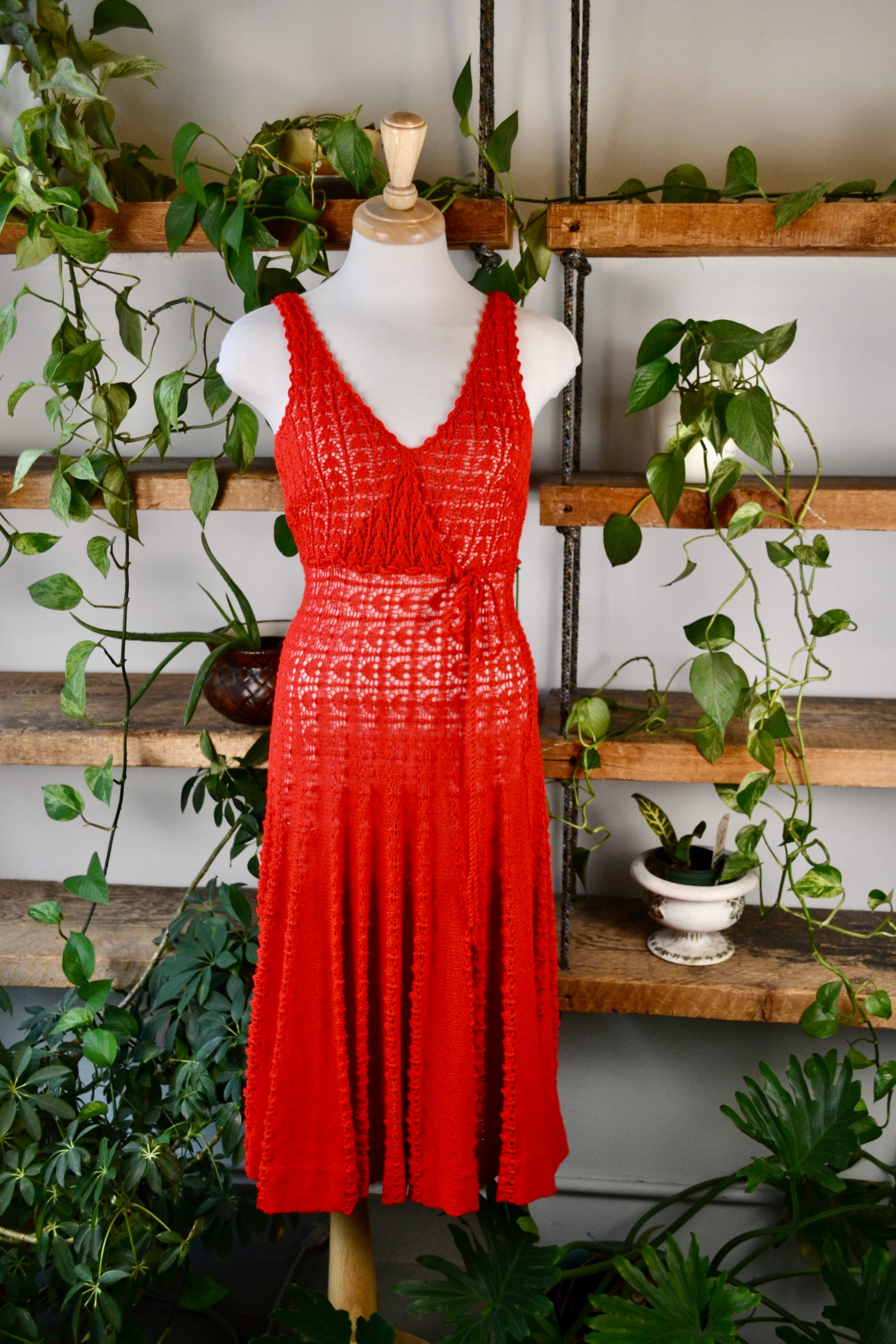 Vintage Bright Red Knit Dress