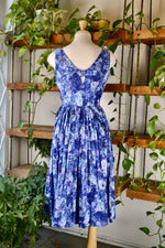 50s Blue Floral Cotton Day Dress