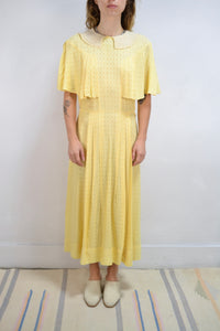 Butter Yellow Honeycomb Cape Sleeve Day Dress