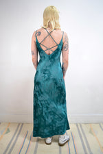 90s/00s "Steppin Out" Teal Floral Satin Maxi Dress