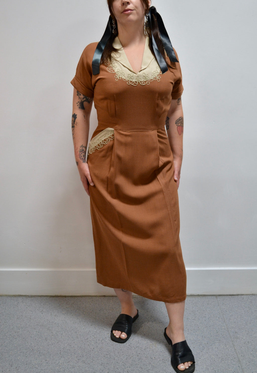 50s Tawny Brown Wiggle Dress