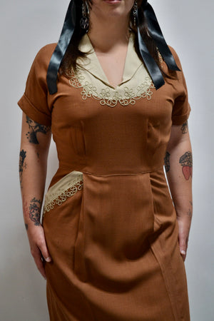 50s Tawny Brown Wiggle Dress