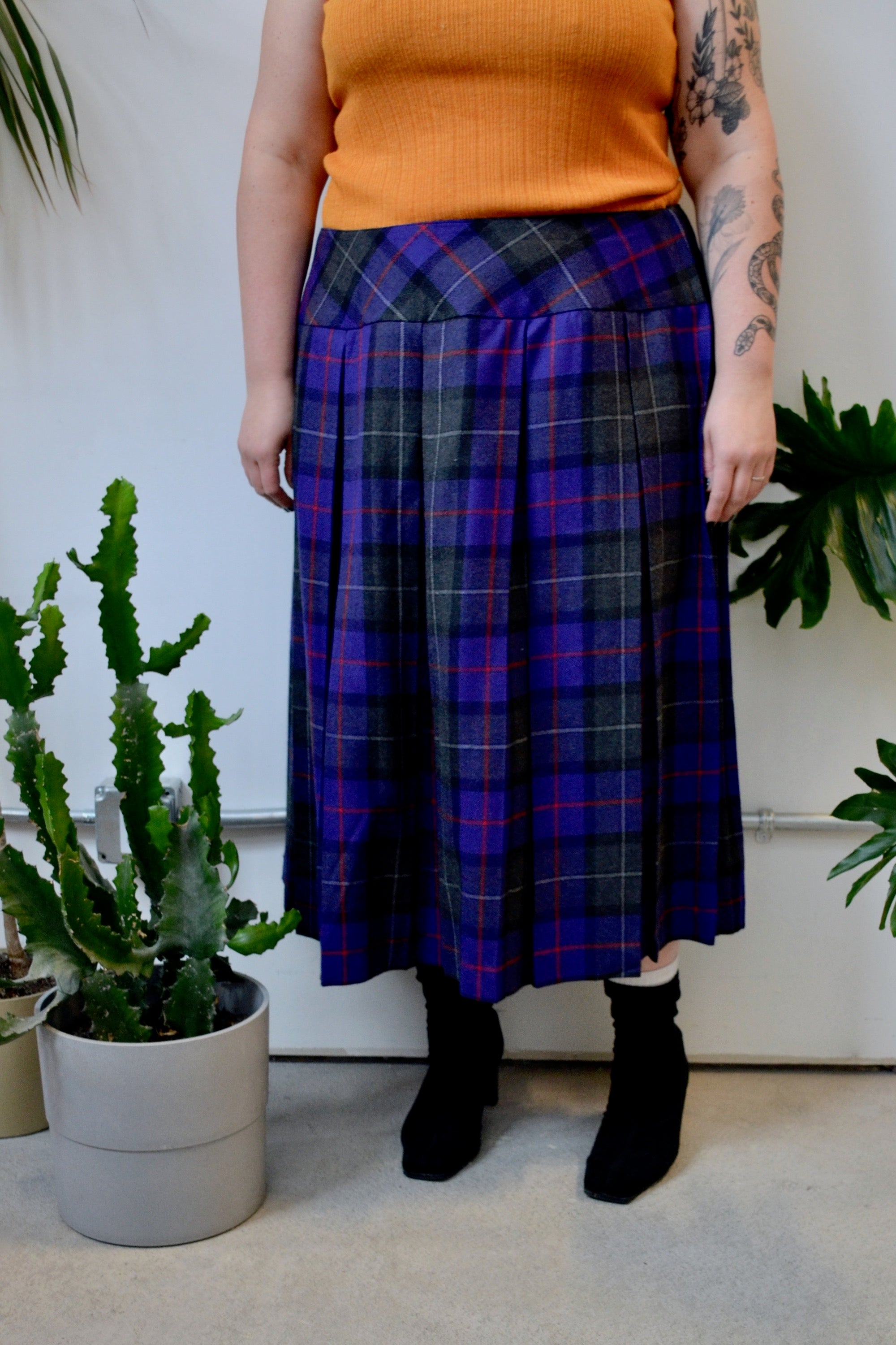 Purple Plaid Wool Skirt