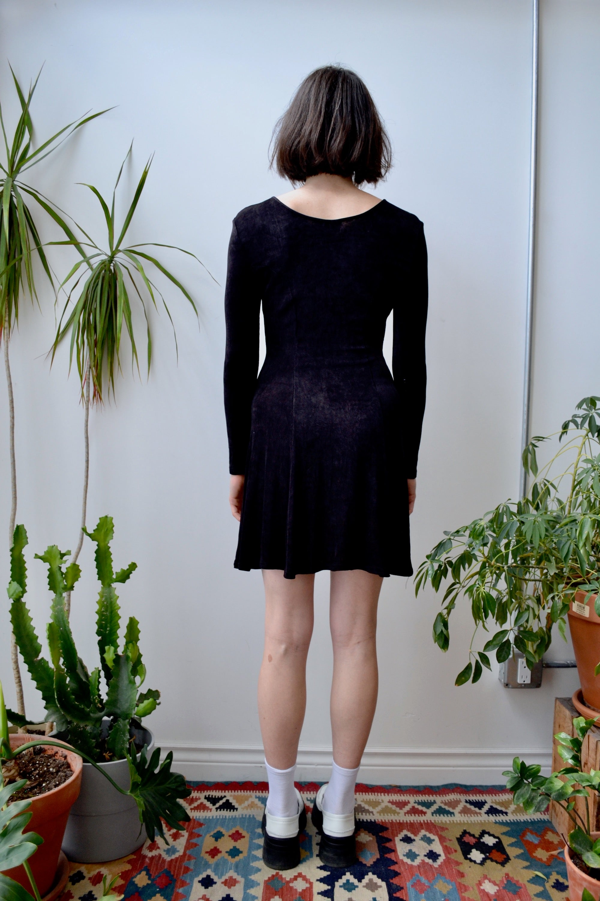 american apparel black skater dress American Apparel Black Mock Neck Backless Little Black Skater Dress - XS