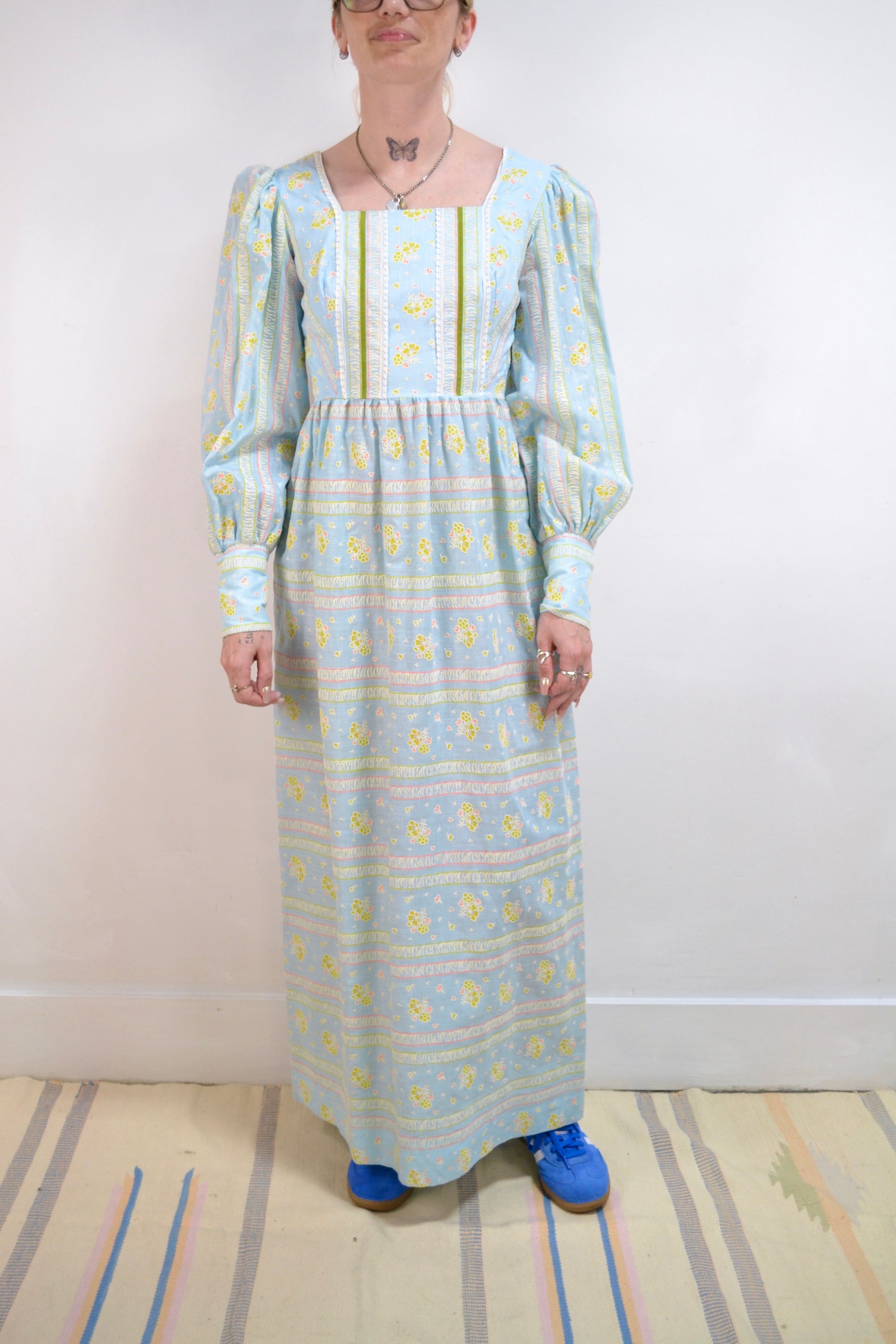 light blue prairie dress 70s Blue Prairie Dress Vintage Lace XS S Long Full by soulrust, $49.99