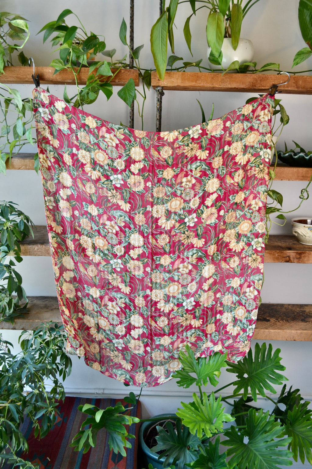 90s April Cornell Floral Rayon Wrap