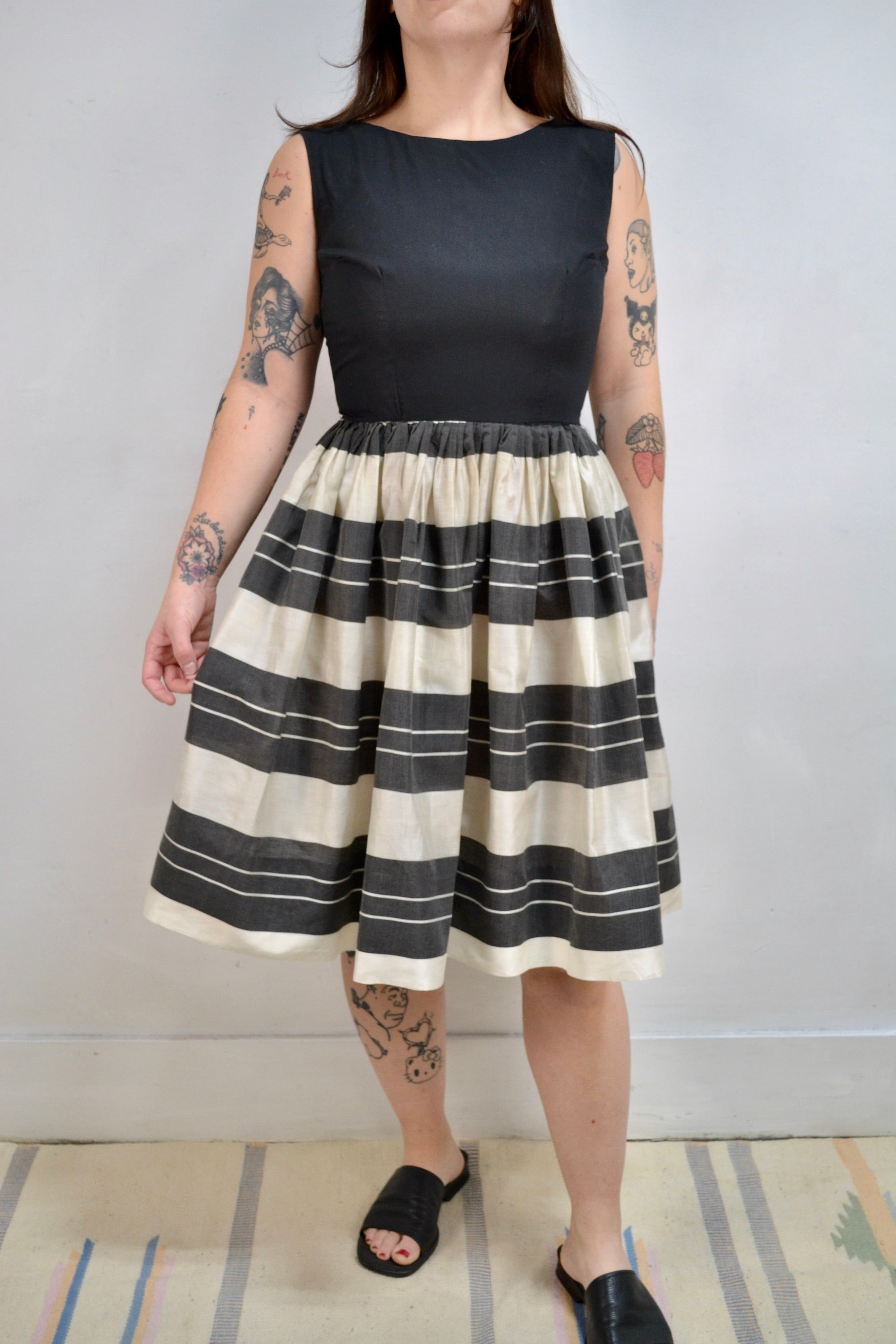 Vintage 50s Black and White Striped Dress