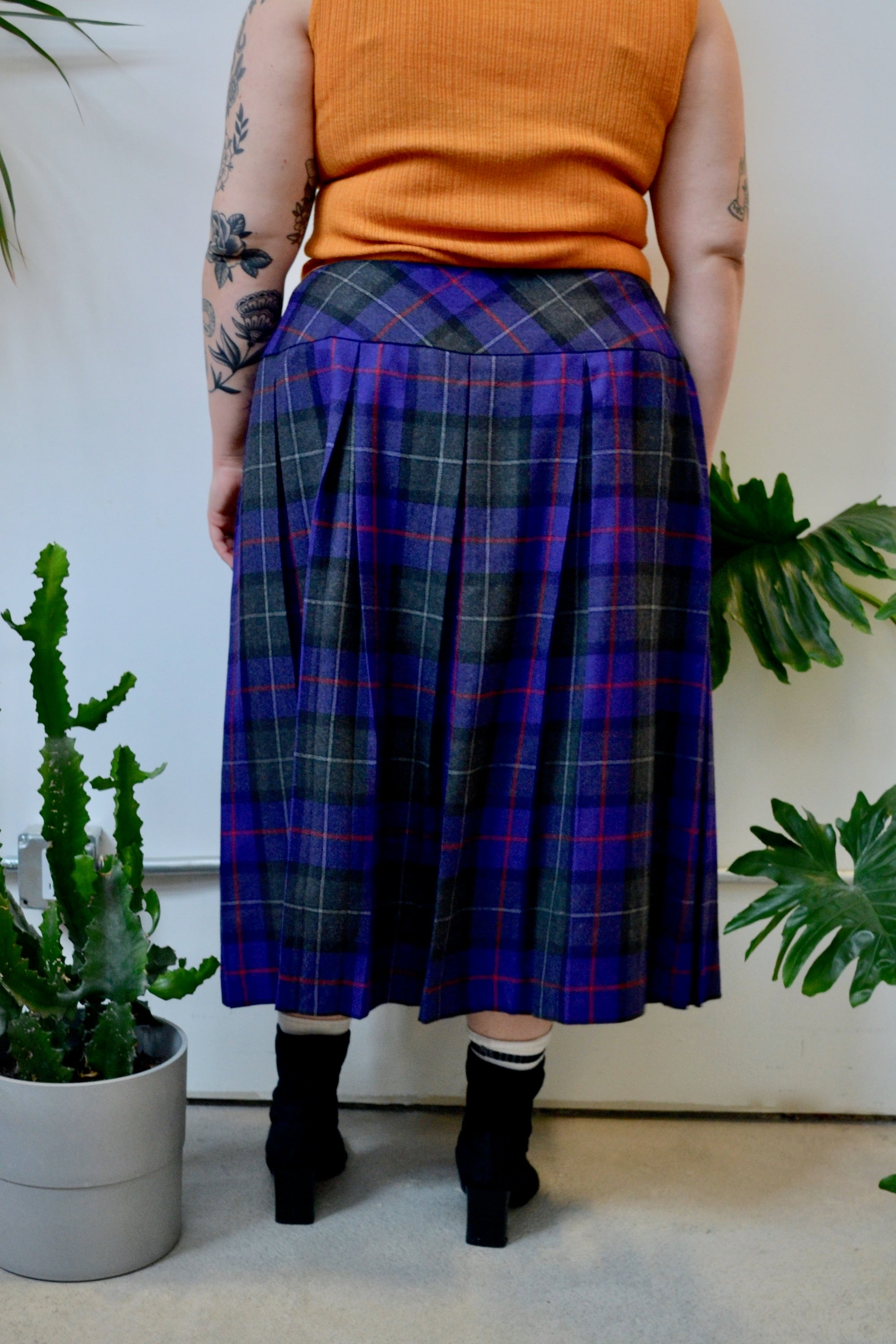 Purple Plaid Wool Skirt