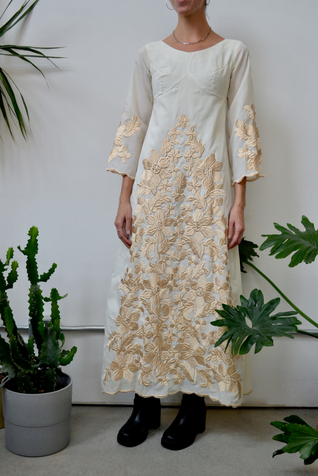 Sixties Champagne Embroidered Gown