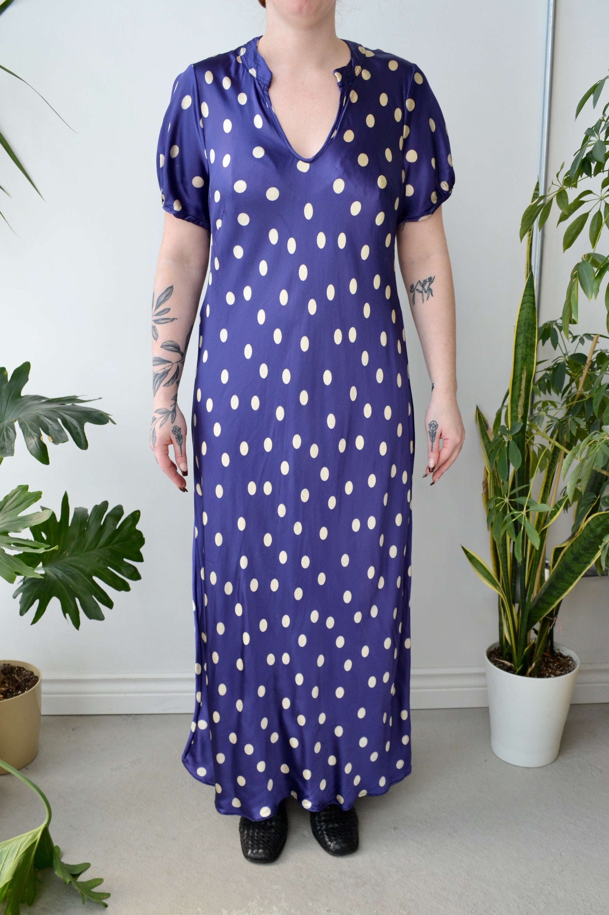 Super Special Navy Polkadot Satin Dress