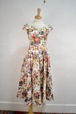 80's Jacquard Floral Basque Waist Dress