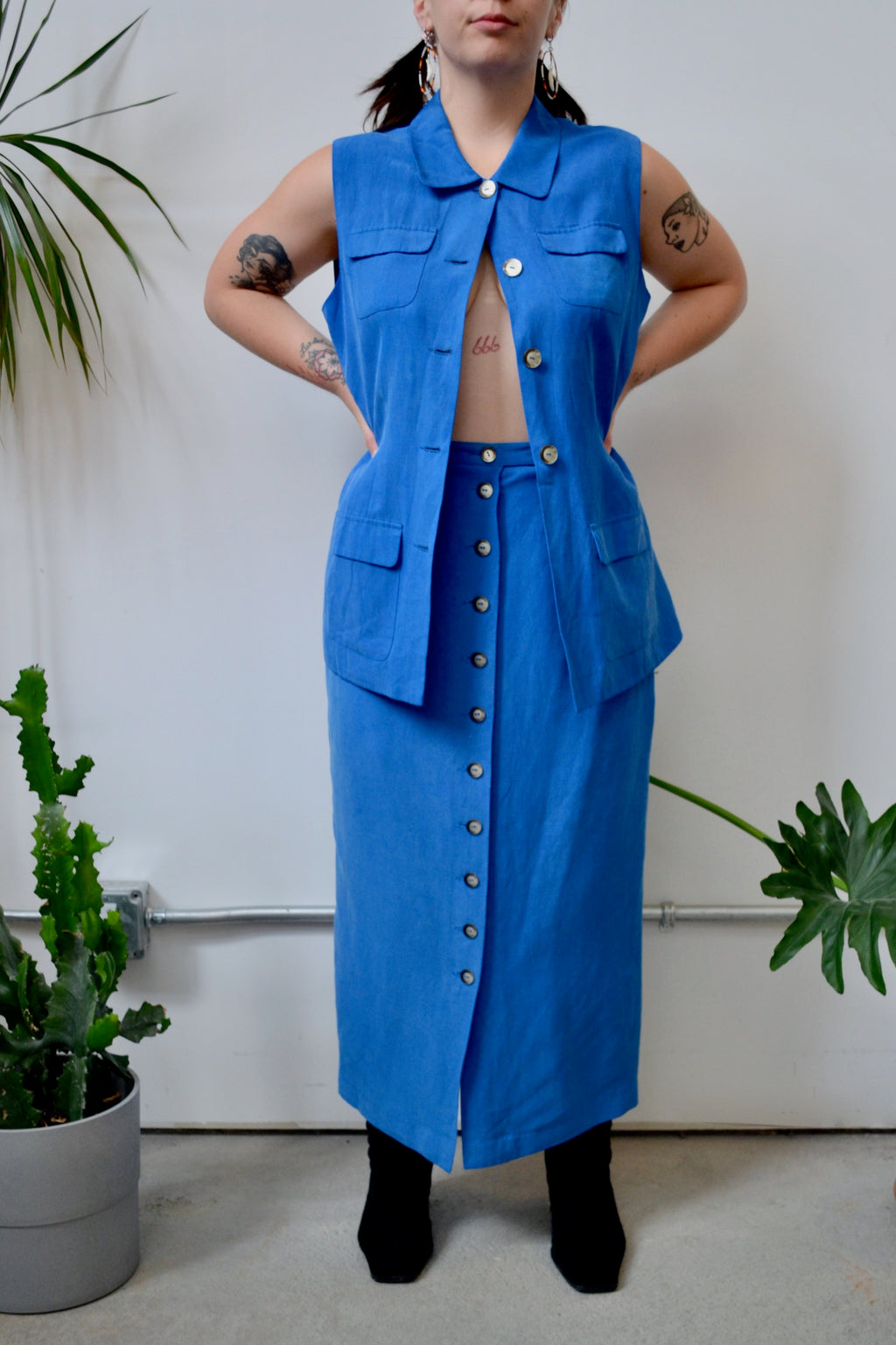 Cobalt Silk & Linen Skirt Set