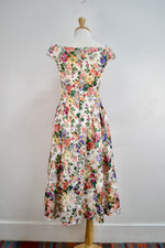 80's Jacquard Floral Basque Waist Dress