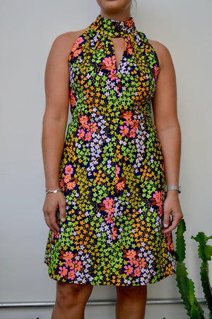 Neon Floral Contrast Dress