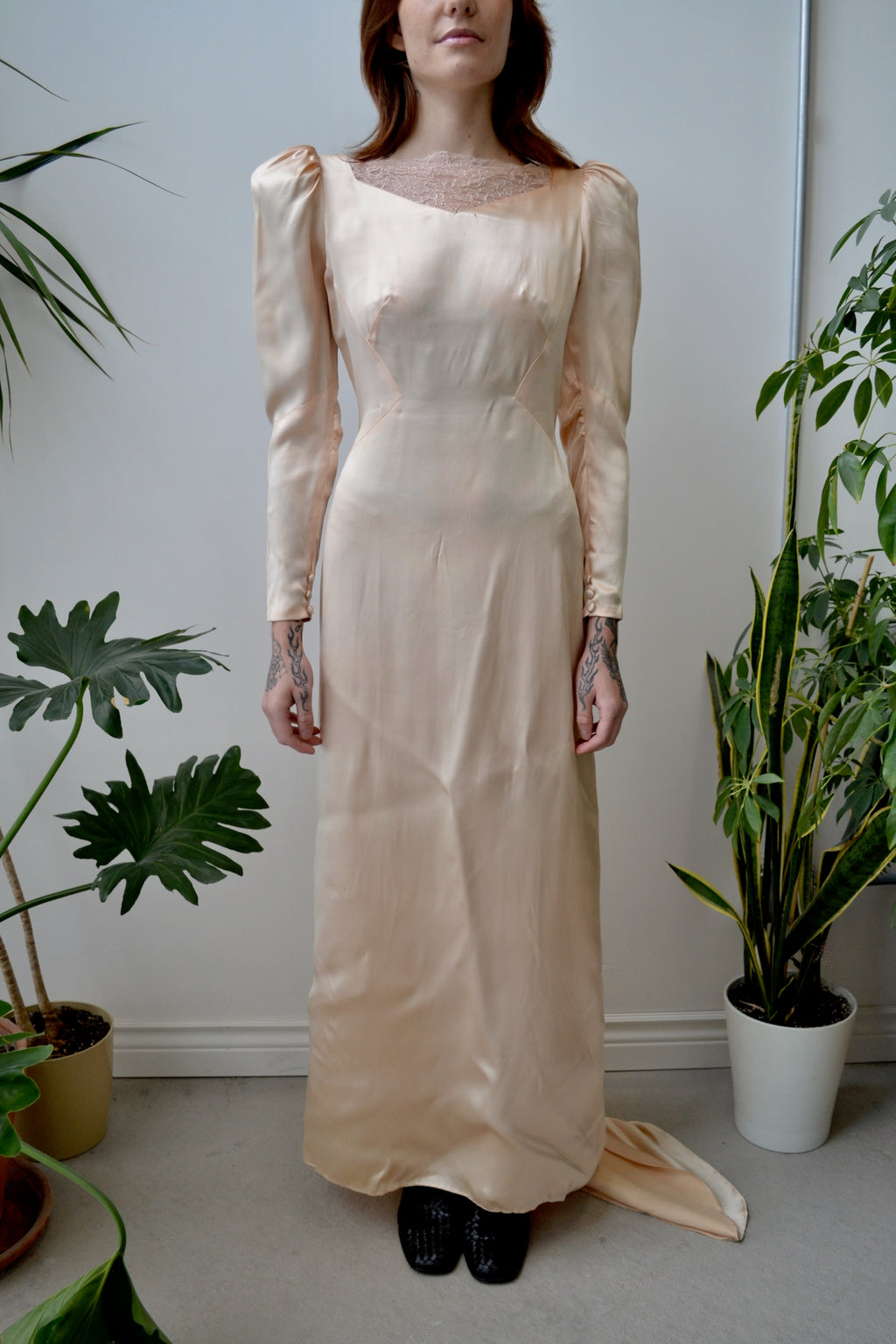 Vintage Peachy Satin Wedding Dress