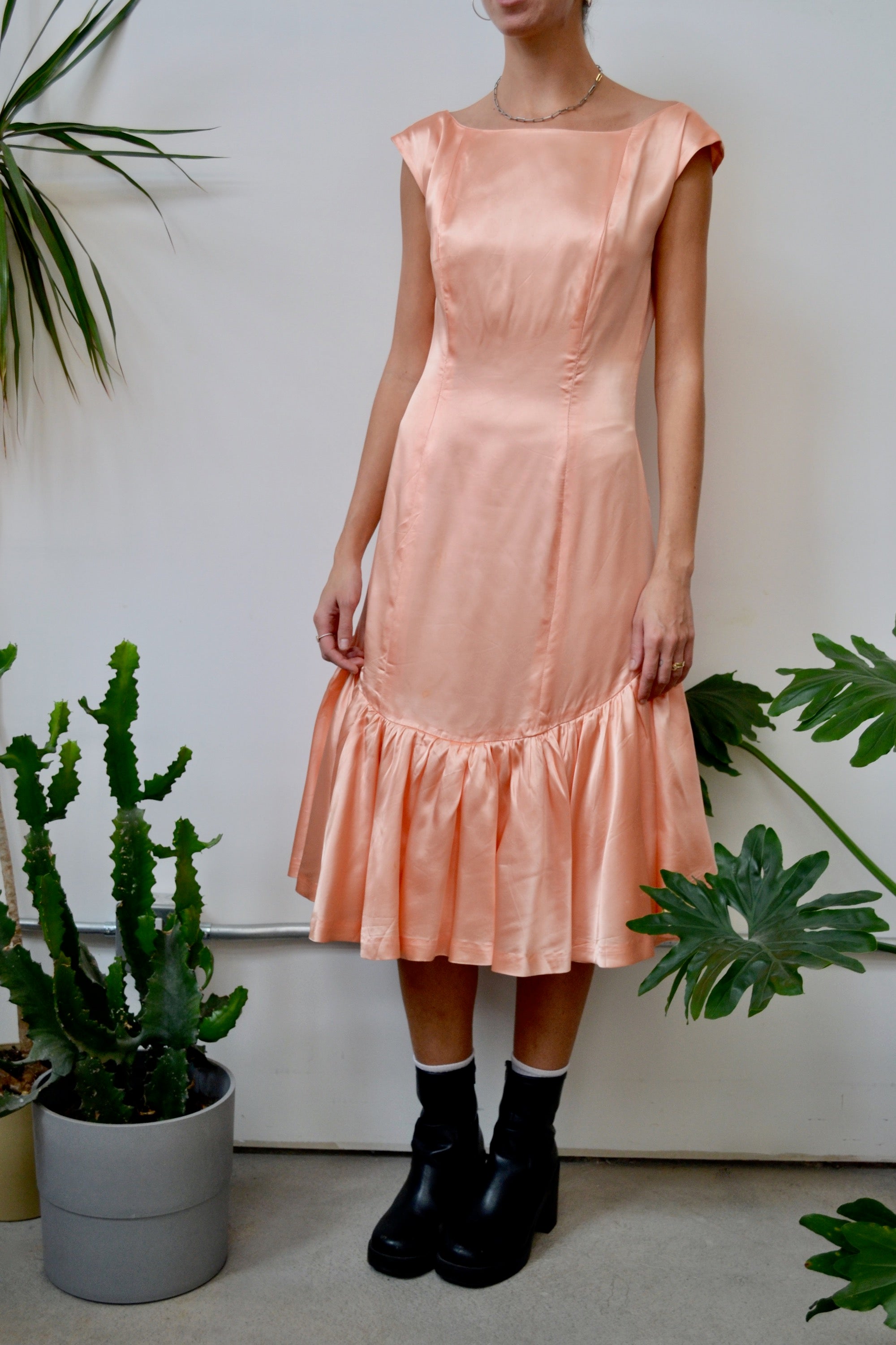 Peach Drop Waist Party Dress