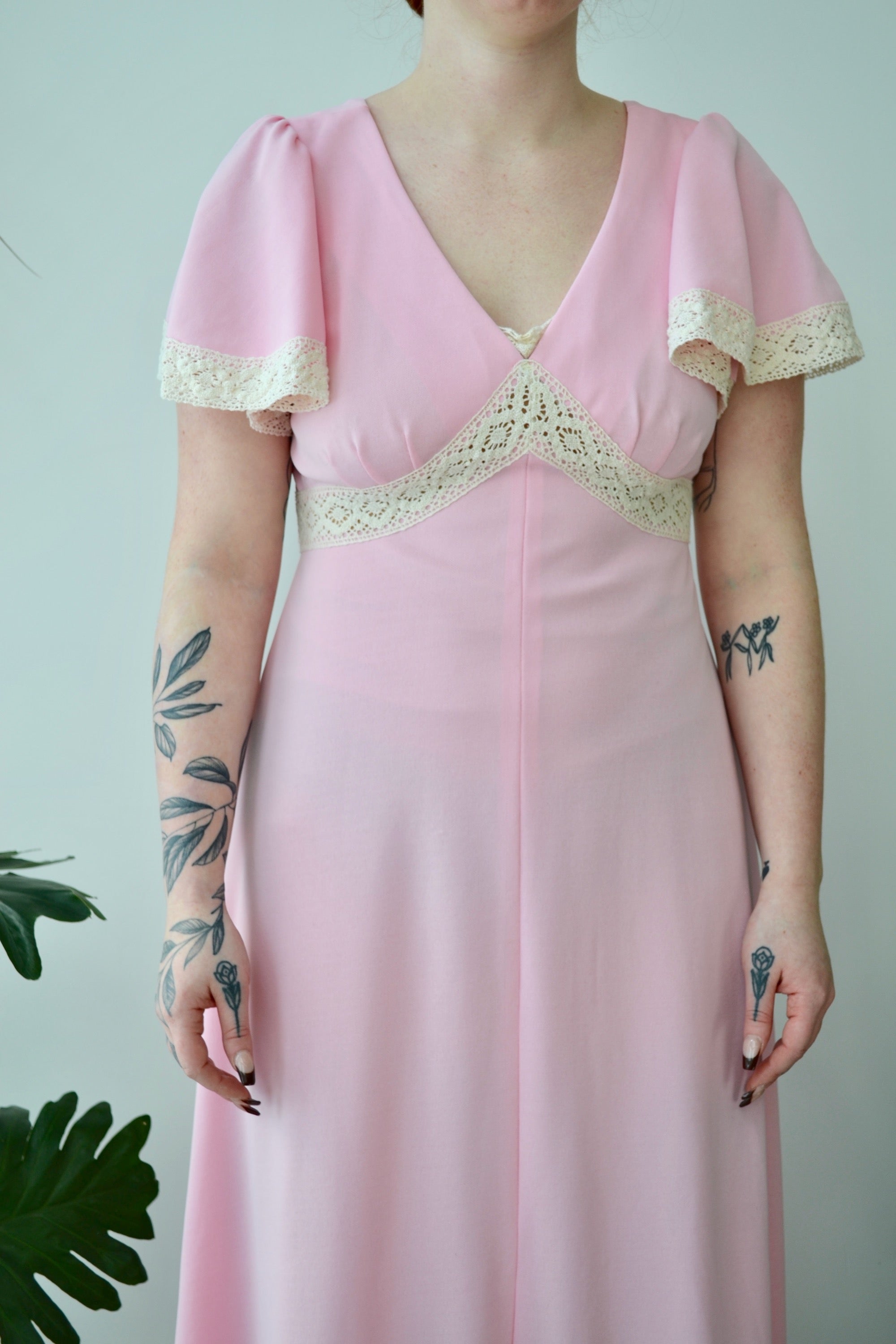 Seventies Baby Pink Crochet Dress