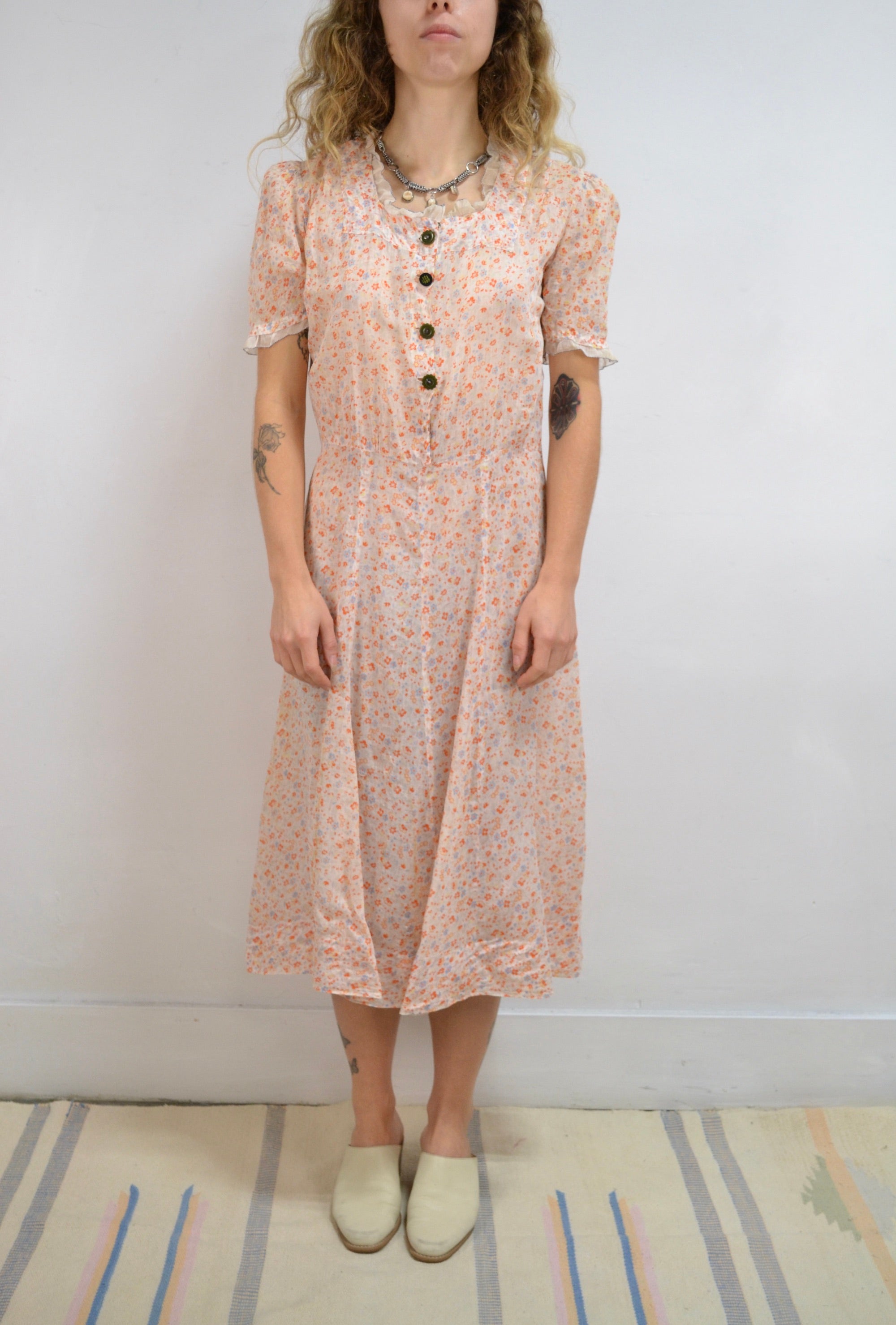 Gauzy Cotton Floral Dress