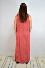 90s Red Linen Grid Dress