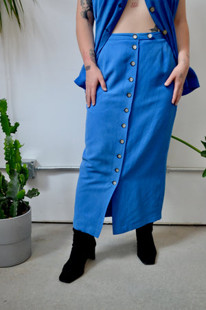 Cobalt Silk & Linen Skirt Set