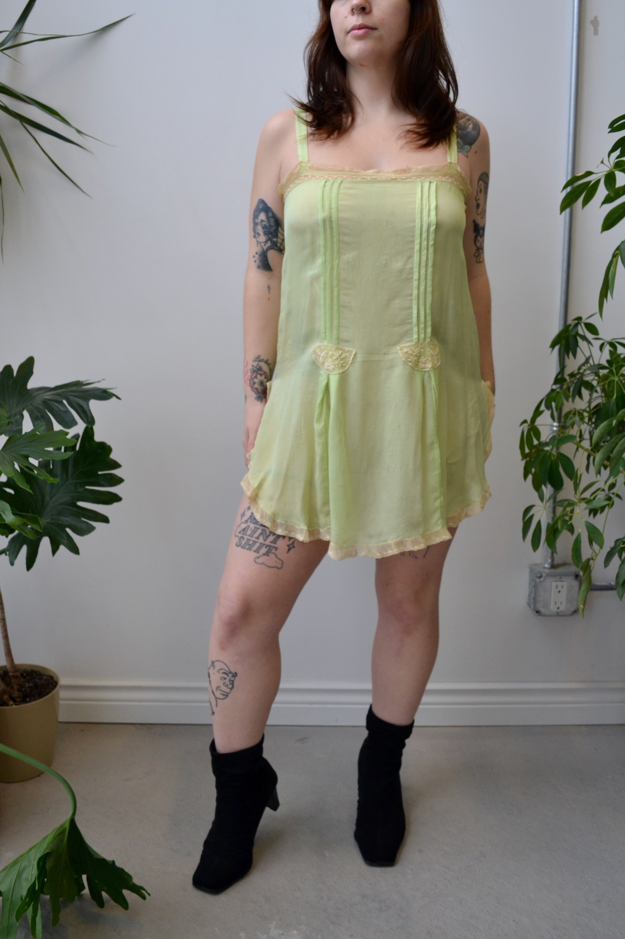 1920s Lime Silk Slip