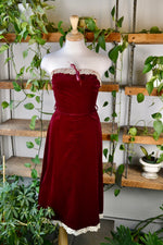 70s Burgundy Velvet Strapless Wiggle Dress