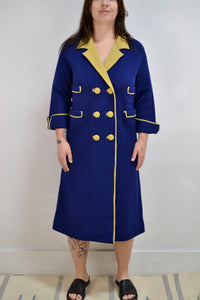 Sixties Double Breasted Knit Navy Dress Coat