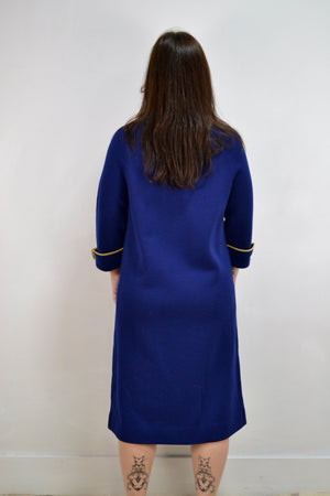 Sixties Double Breasted Knit Navy Dress Coat