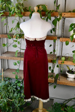 70s Burgundy Velvet Strapless Wiggle Dress